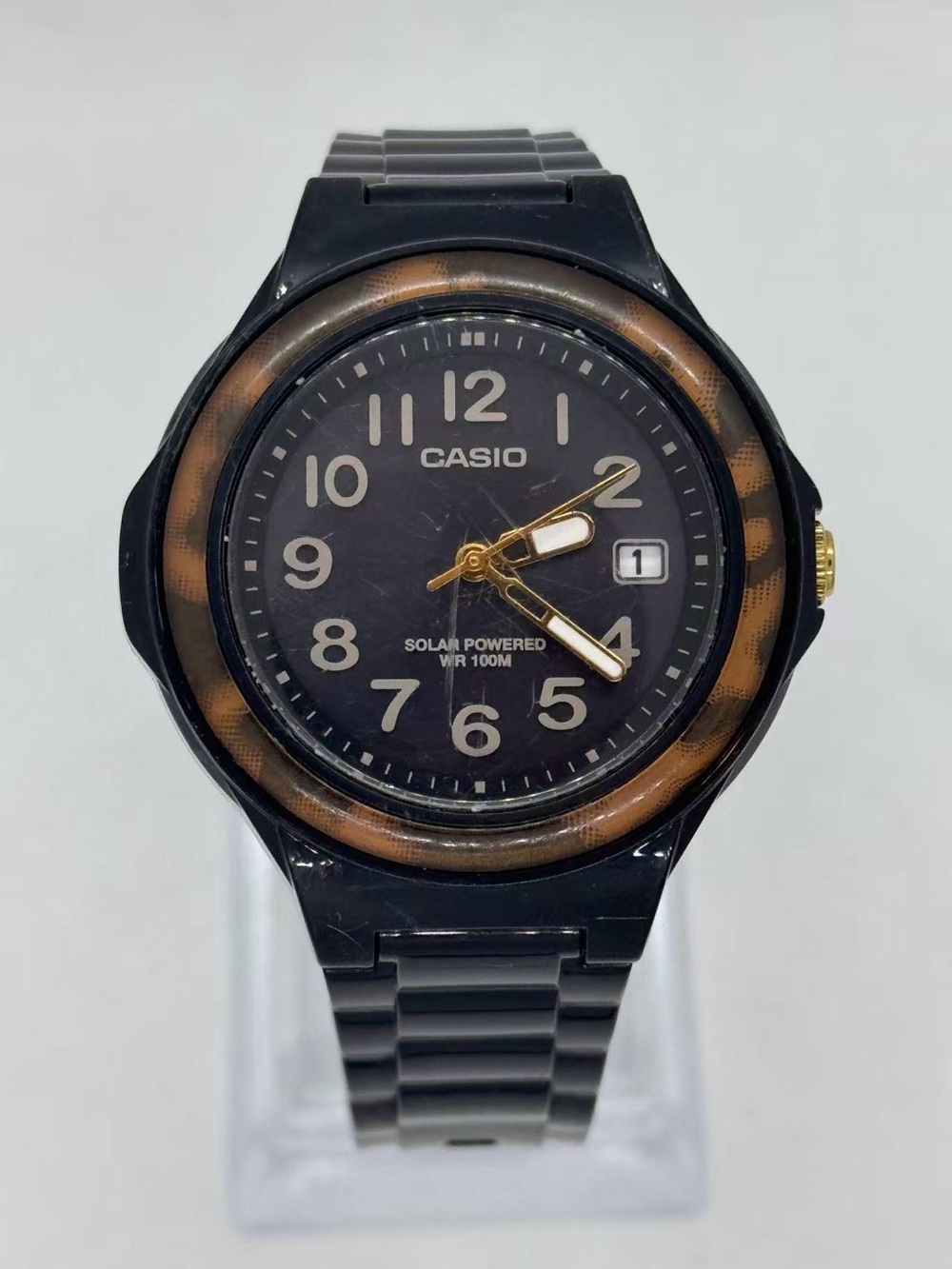 Vintage Casio Women’s Solar Powered Watch 39mm Black Dial Date New Battery Runs